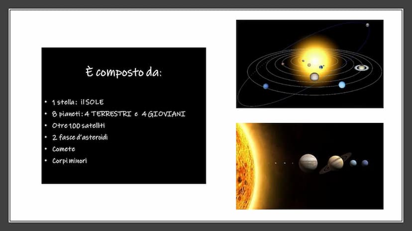 
<p>Il sistema solare è composto da diversi elementi, tra cui:</p>
<h2 id="ilsoleeilsistemasolare">Il Sole e il Sistema Solare</h2>
<p>Il si