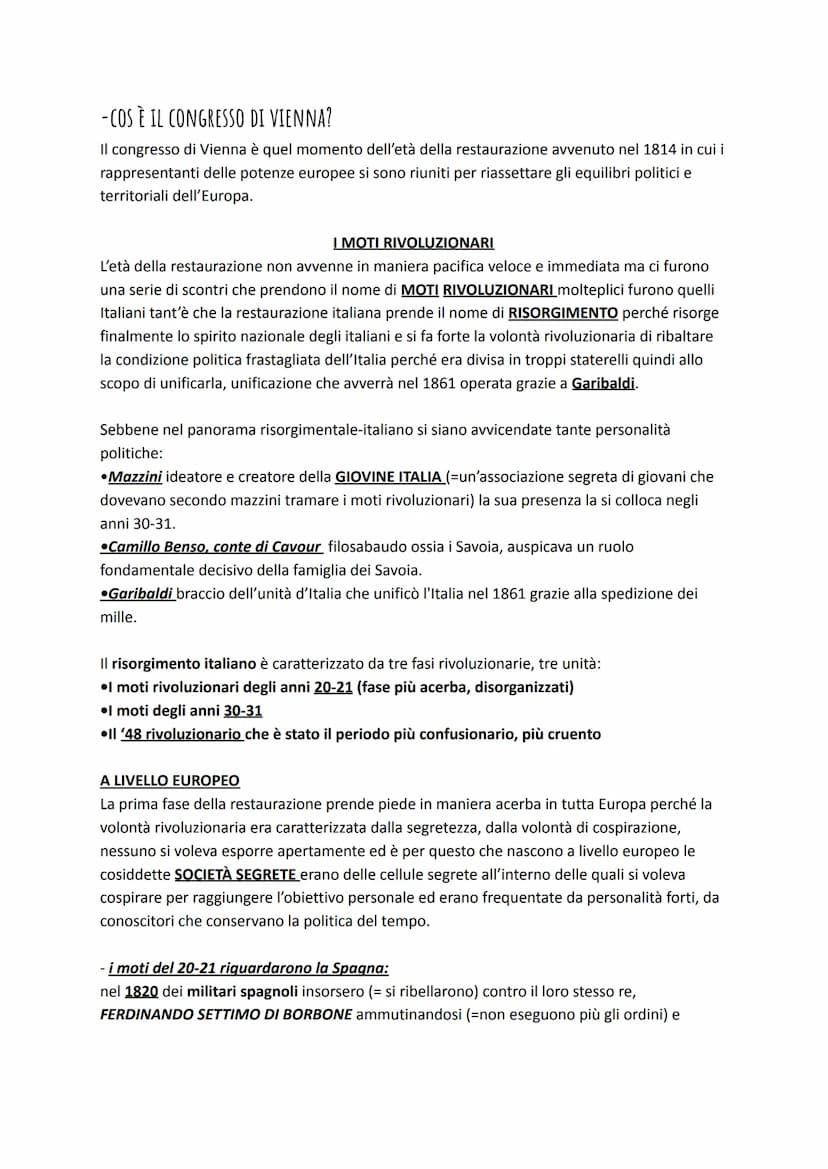 IL CONGRESSO DI VIENNA
Il fenomeno della rivoluzione industriale si può collocare all'interno della fine dell'antico
regime e l'inizio dell'