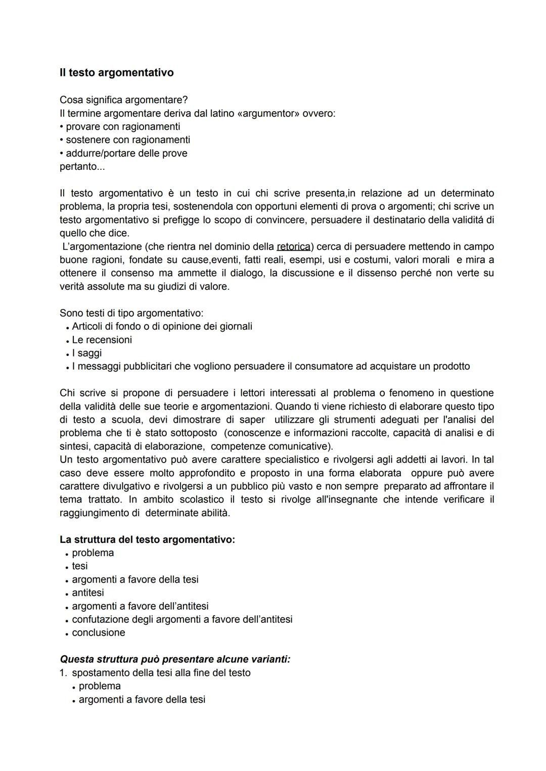 Il testo argomentativo
Cosa significa argomentare?
Il termine argomentare deriva dal latino «argumentor» ovvero:
• provare con ragionamenti
