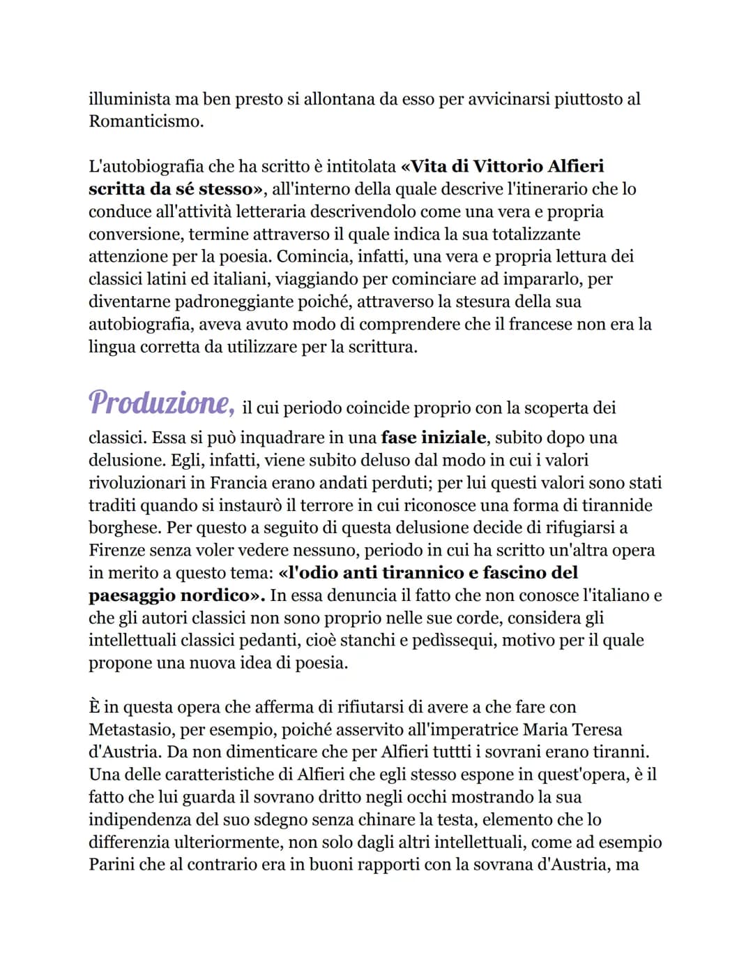 Contesto storico
Per inquadrare la figura di Alfieri è necessario dire che fra la fine del
Settecento e l'inizio dell'Ottocento, precisament