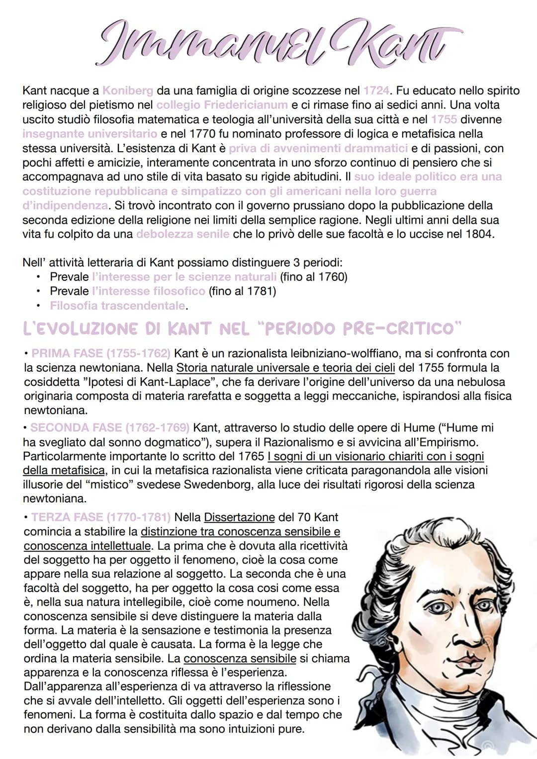 
<p>Immanuel Kant è nato a Koniberg nel 1724, da una famiglia di origine scozzese. Ha ricevuto un'educazione religiosa nel collegio Friederi