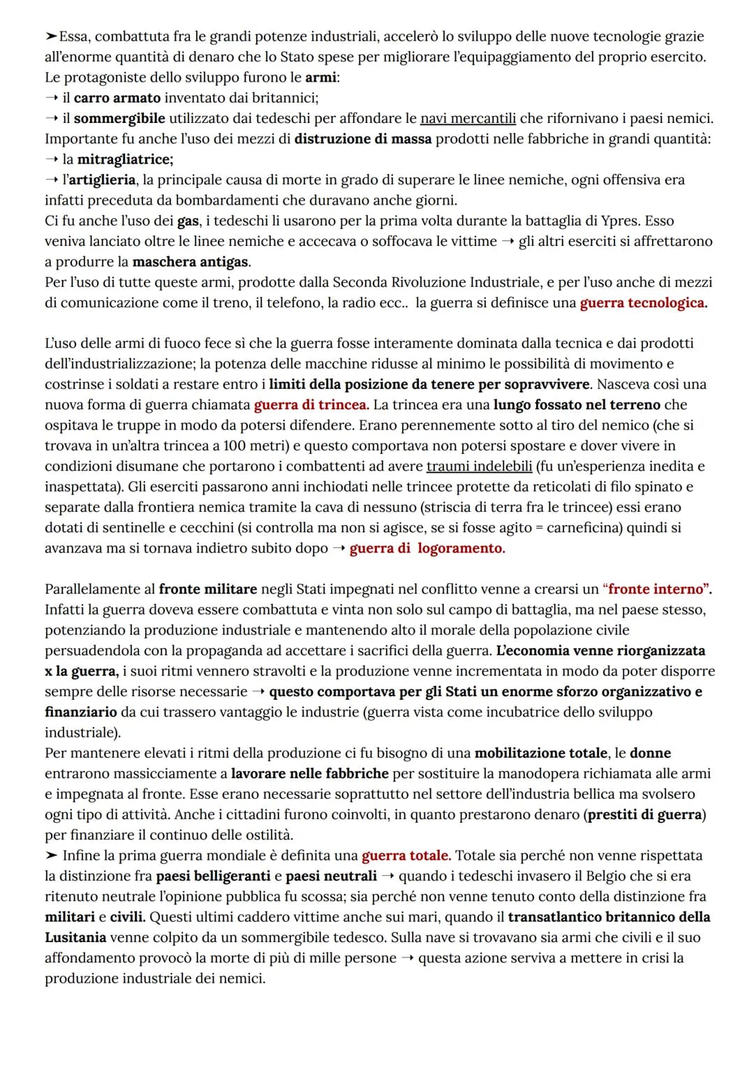 Prima Guerra Mondiale 1914-1918
La prima grande guerra segna numerosi cambiamenti importanti, riguardanti soprattutto la società e la
posizi