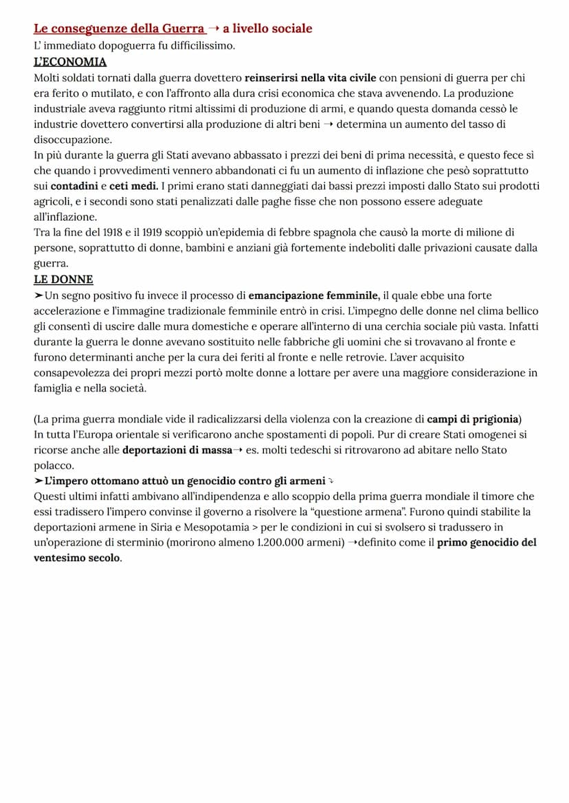 Prima Guerra Mondiale 1914-1918
La prima grande guerra segna numerosi cambiamenti importanti, riguardanti soprattutto la società e la
posizi