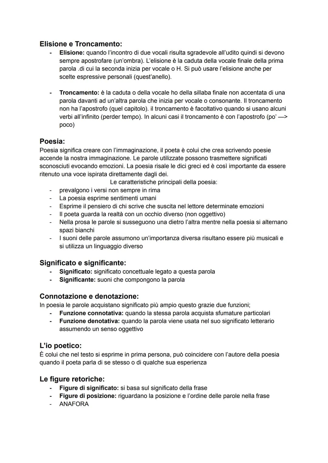 Elisione e Troncamento:
Elisione: quando l'incontro di due vocali risulta sgradevole all'udito quindi si devono
sempre apostrofare (un'ombra