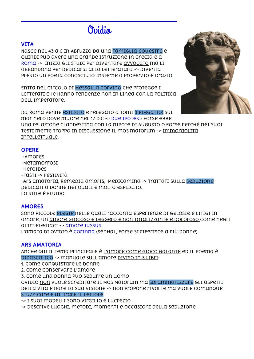 Ovidio
VITA
Nasce nel 43 a.c In Abruzzo Da una FamIGLIA equestre e
QUINDI PUÒ avere una GranDe Istruzione in Grecia e a
Roma > INIZIA GLI ST