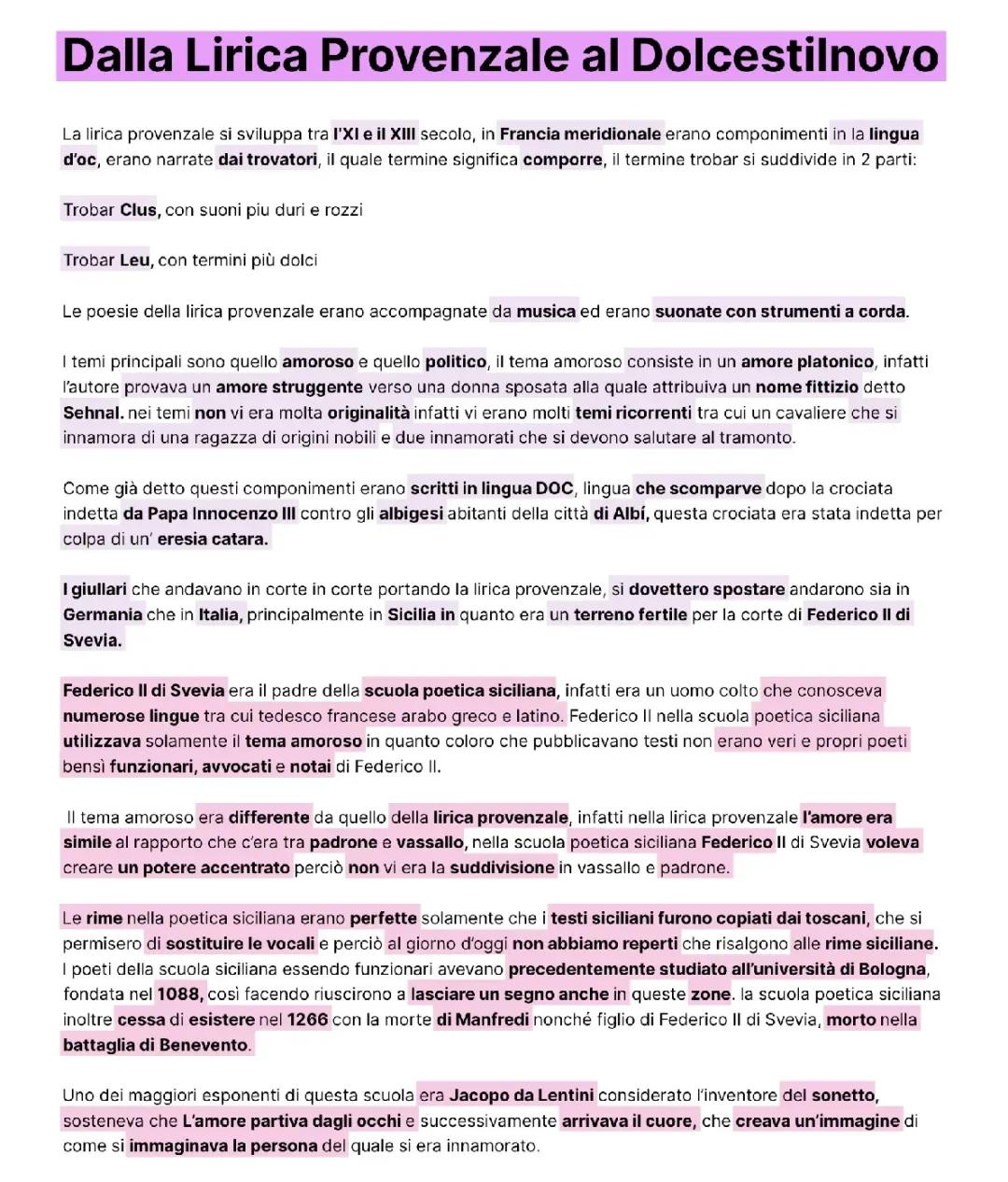 Dalla Lirica Provenzale al Dolcestilnovo 