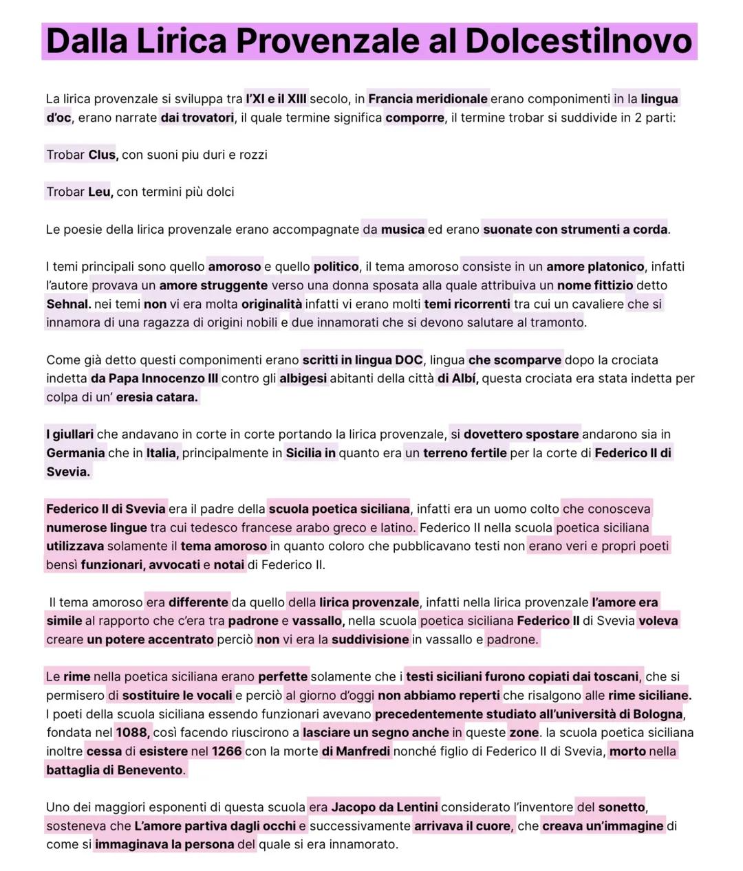Dalla Lirica Provenzale al Dolcestilnovo
La lirica provenzale si sviluppa tra l'XI e il XIII secolo, in Francia meridionale erano componimen