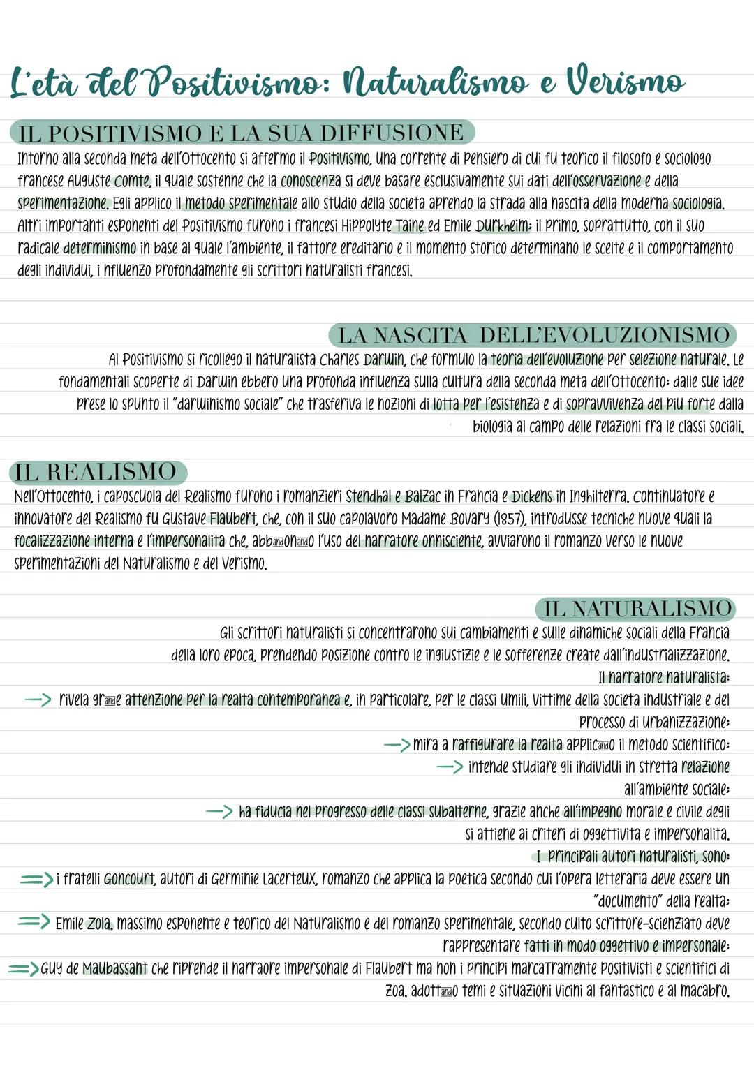 L'età del Positivismo: Naturalismo e Verismo
IL POSITIVISMO E LA SUA DIFFUSIONE
Intorno alla seconda metà dell'Ottocento si affermo il Posit