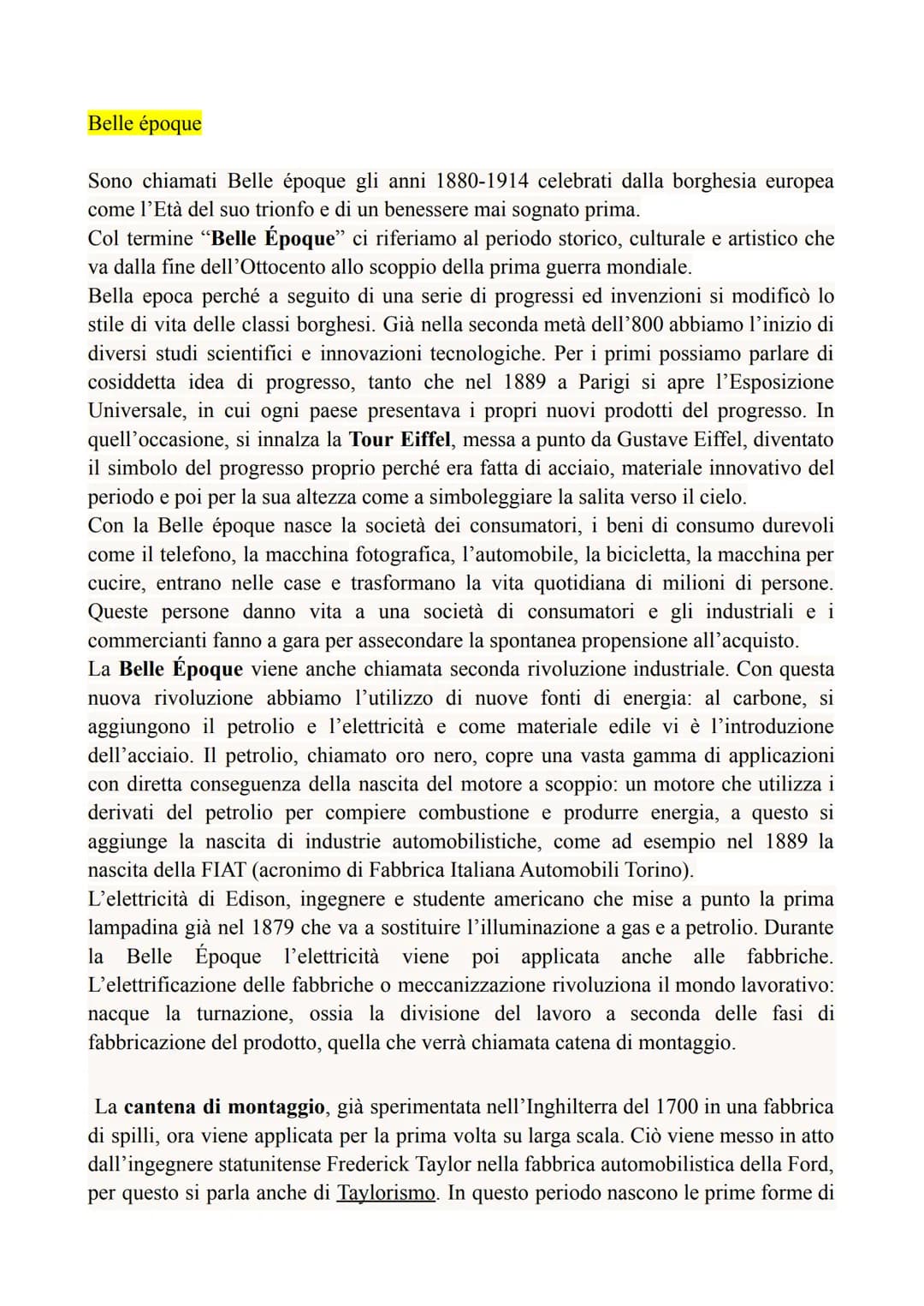 Belle époque
Sono chiamati Belle époque gli anni 1880-1914 celebrati dalla borghesia europea
come l'Età del suo trionfo e di un benessere ma