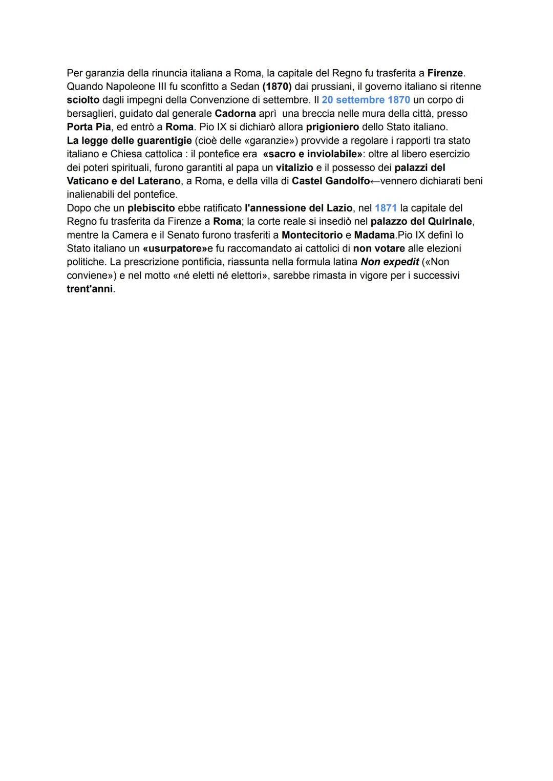 LA DESTRA STORICA
17.1 L'italia dopo l'unità
Il Regno d'Italia era caratterizzato da una arretratezza economica; la popolazione era
divisa i