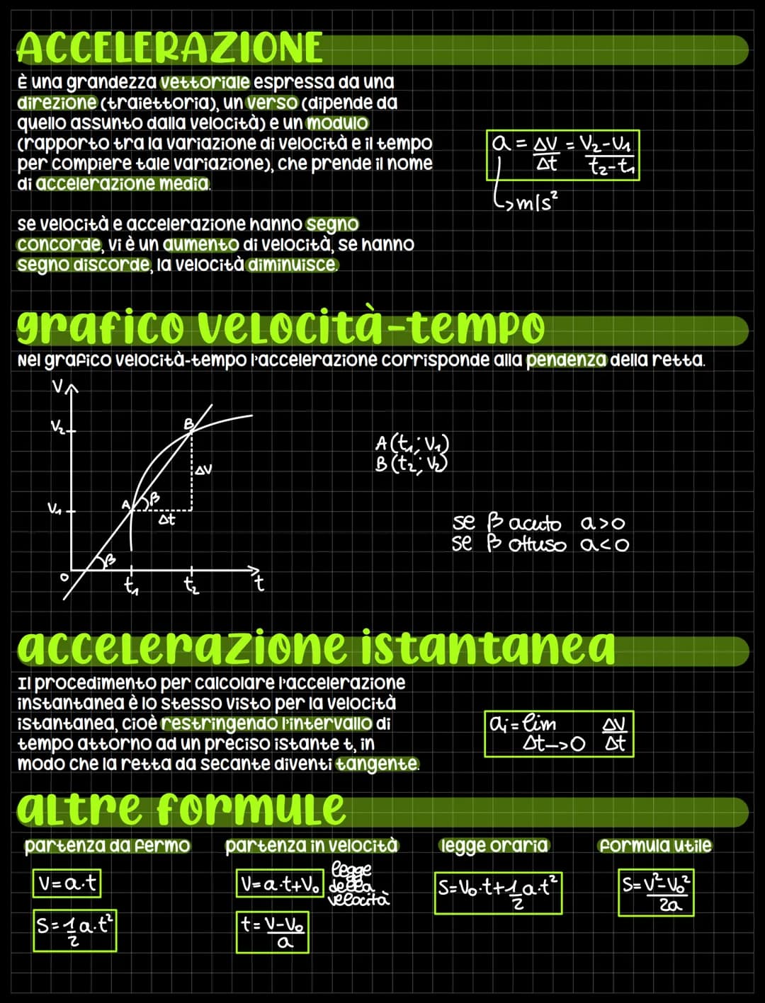 ACCELERAZIONE
È una grandezza vettoriale espressa da una
direzione (traiettoria), un verso (dipende da
quello assunto dalla velocità) e un m