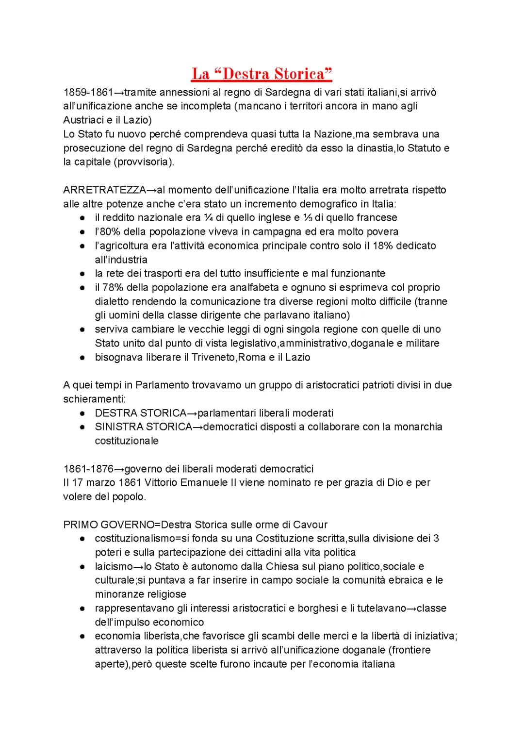 La "Destra storica" 
