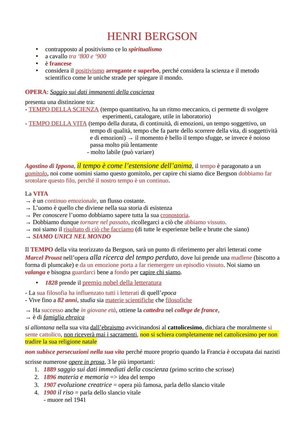 ●
●
●
HENRI BERGSON
contrapposto al positivismo ce lo spiritualismo
a cavallo tra '800 e '900
è francese
considera il positivismo arrogante 