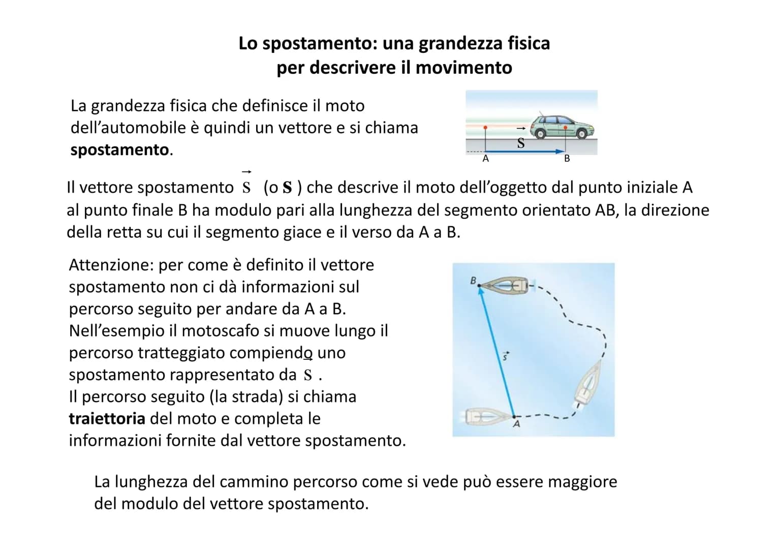 Lo spostamento: una grandezza fisica
per descrivere il movimento
"Una automobile ha percorso 10 km"
Questa informazione che fornisce la dist