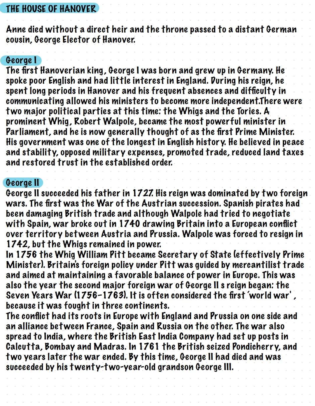 THE HOUSE OF HANOVER
Anne died without a direct heir and the throne passed to a distant German
cousin, George Elector of Hanover.
George I
T