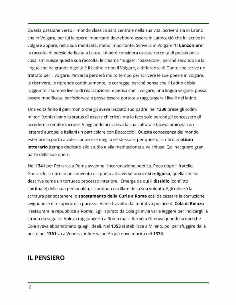 letteratura
FRANCESCO PETRARCA
capitolo cinque
LA VITA
Petrarca nasce nel 1304, ad Arezzo, da una famiglia fiorentina di condizione borghese
