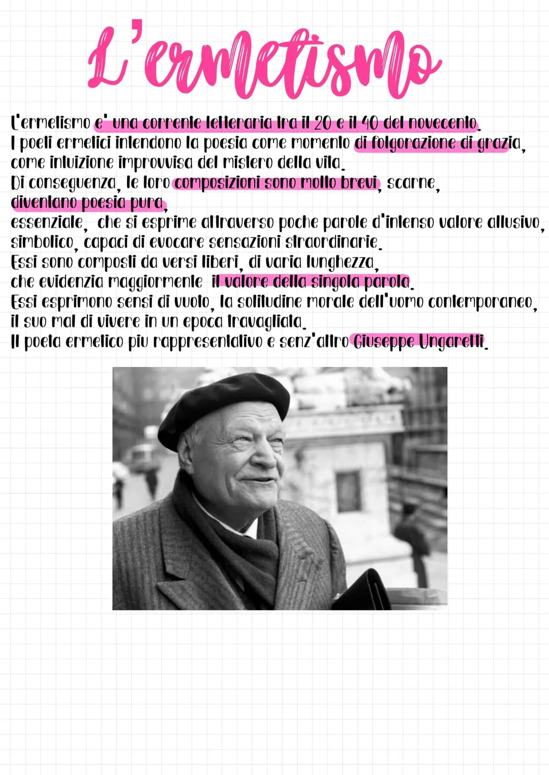 L'ermetismo
L'ermelismo e' una corrente letteraria tra il 20 e il 40 del novecento.
I poeli ermetici intendono la poesia come momento di fol