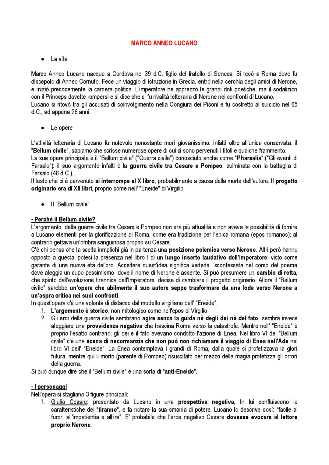 Lucano Opere: Riassunto, Analisi e Traduzioni