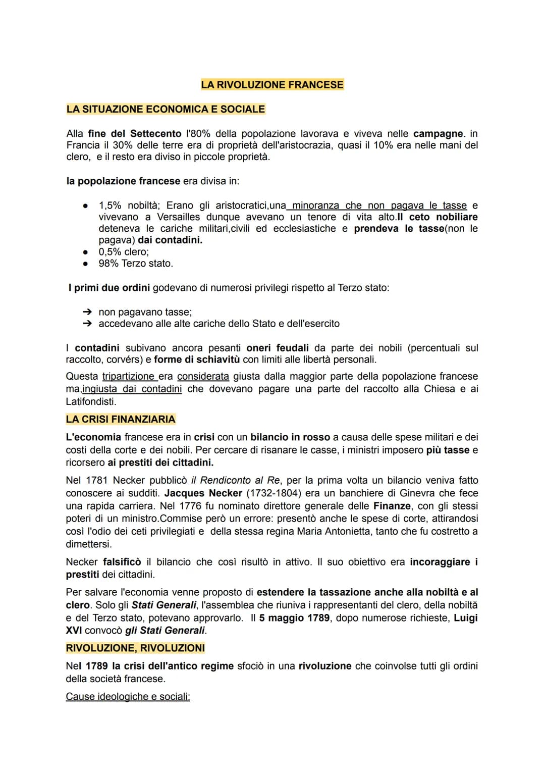 LA SITUAZIONE ECONOMICA E SOCIALE
Alla fine del Settecento l'80% della popolazione lavorava e viveva nelle campagne. in
Francia il 30% delle