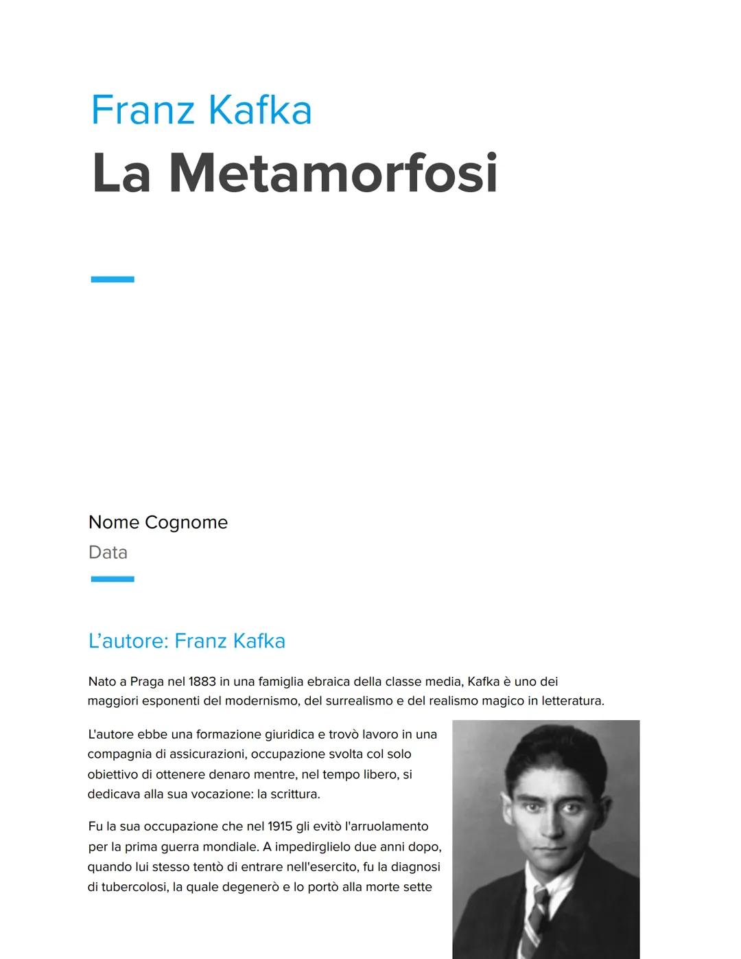 Analisi e riassunto del libro "Le Metamorfosi", Franz Kafka. 