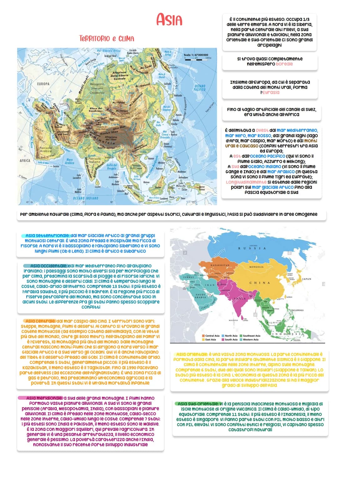 
<p>L'Asia è il continente più esteso, occupando un terzo delle terre emerse. Si estende dalle regioni polari sul mare Glaciale Artico fino 
