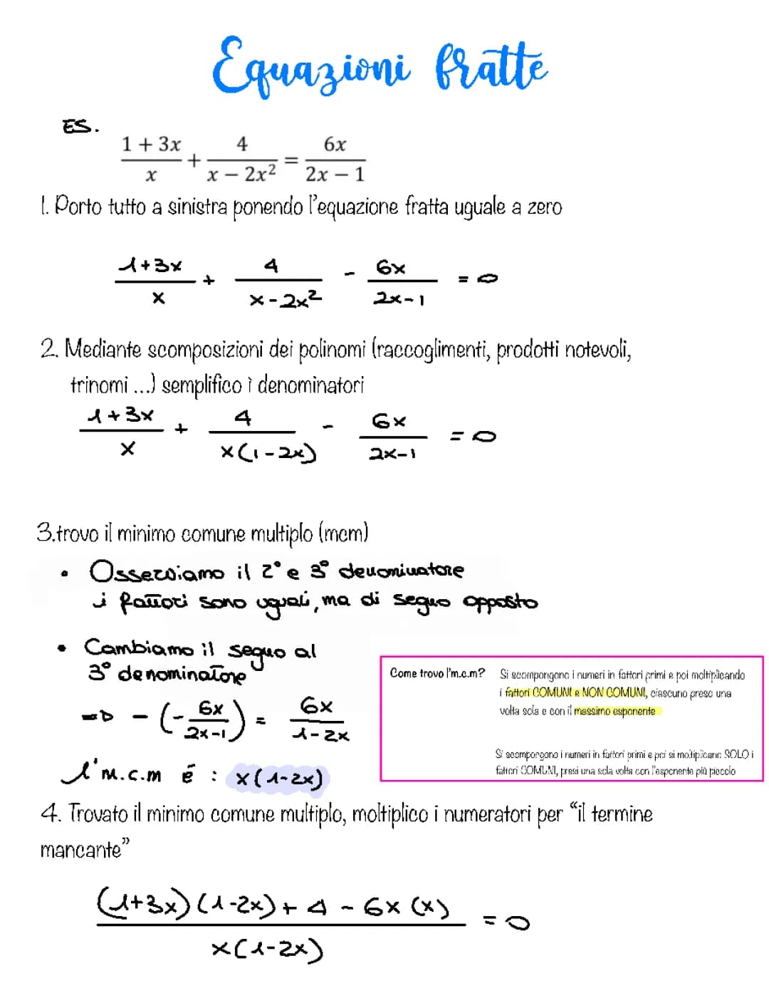 Equazioni Fratte di 1º grado 