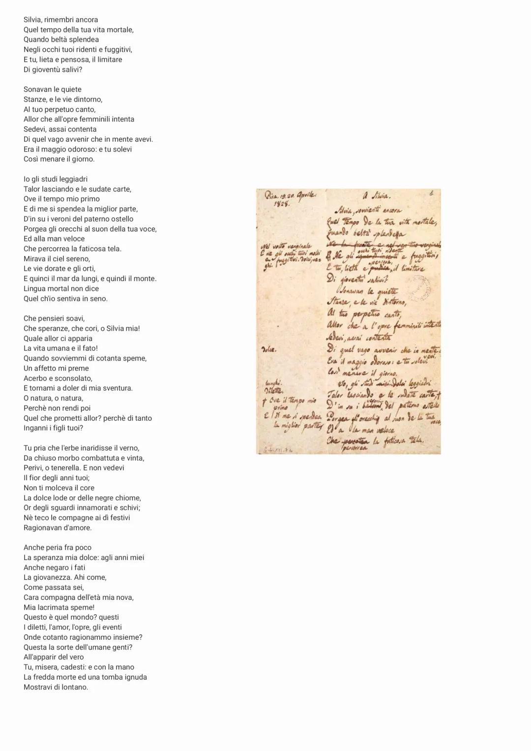 # A Silvia

Il canto è dedicato a una fanciulla che probabilmente il poeta ha conosciuto realmente. Molti critici identificano Silvia con
Te