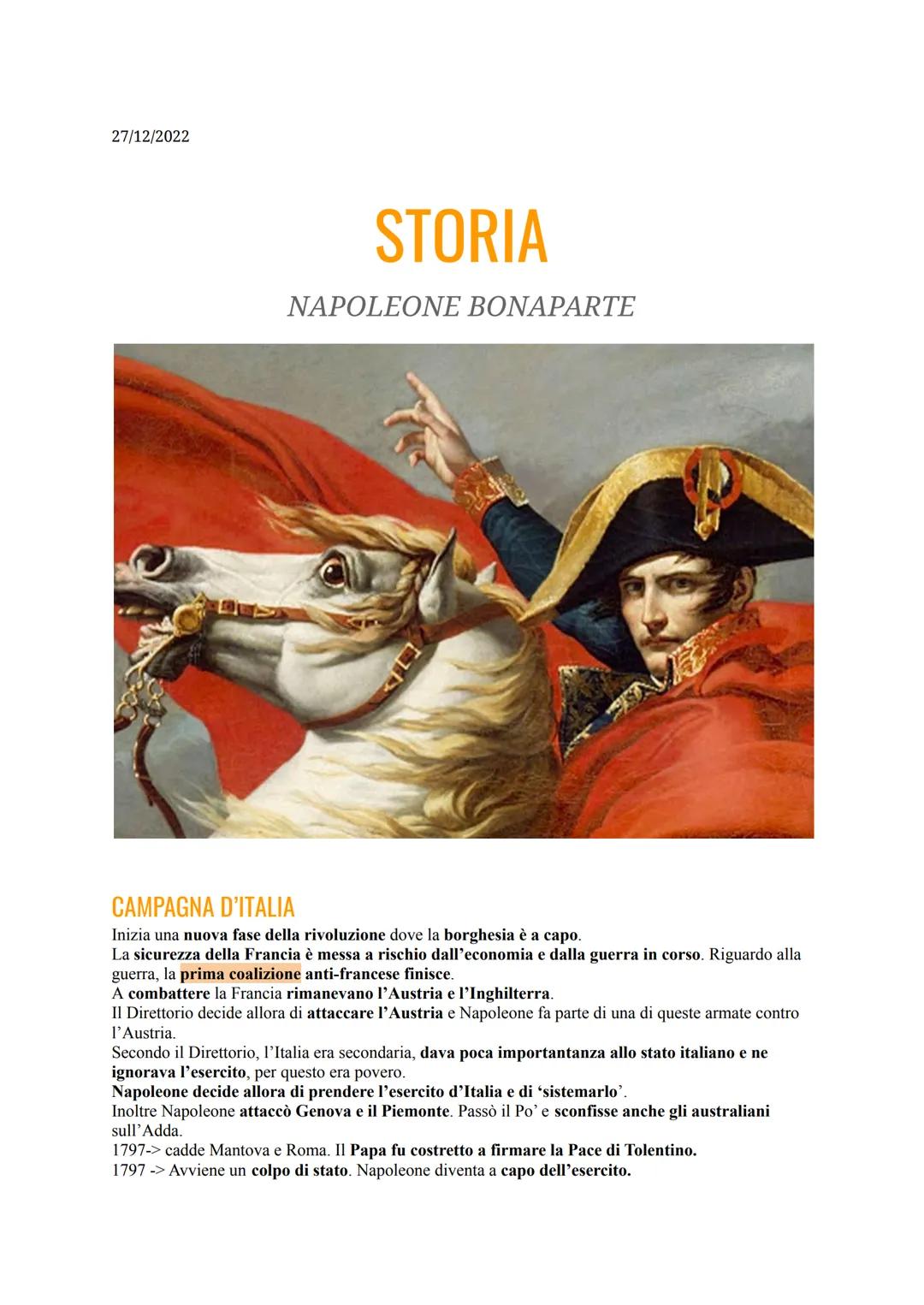27/12/2022

# STORIA

NAPOLEONE BONAPARTE

CAMPAGNA D'ITALIA

Inizia una nuova fase della rivoluzione dove la borghesia è a capo.
La sicurez