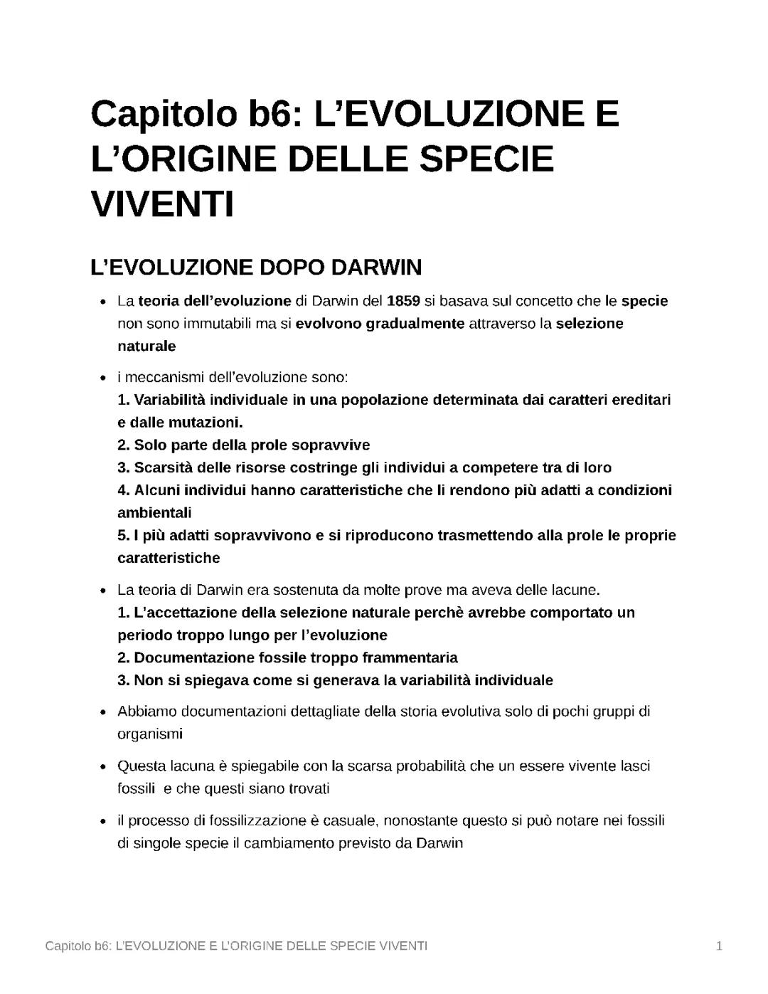 capitolo b6 l'origine delle specie