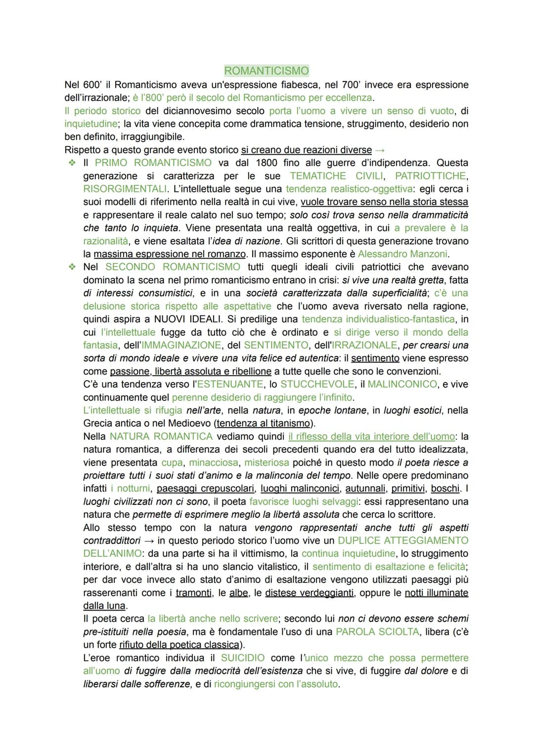 ROMANTICISMO
Nel 600' il Romanticismo aveva un'espressione fiabesca, nel 700' invece era espressione
dell'irrazionale; è l'800' però il seco