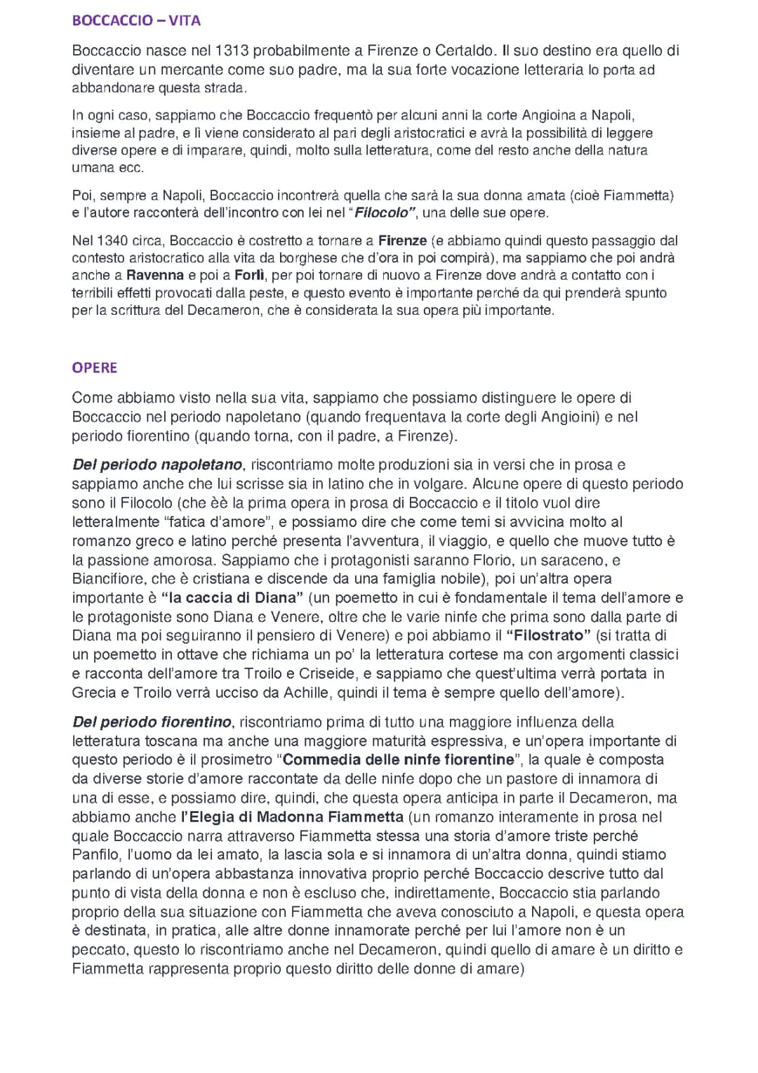 Riassunto di Boccaccio: Vita e Opere, Temi del Decameron e Pdf