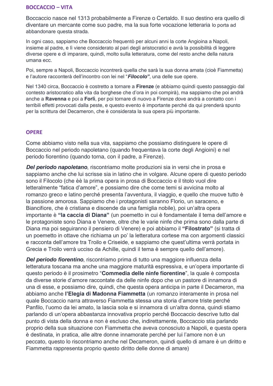 BOCCACCIO - VITA
Boccaccio nasce nel 1313 probabilmente a Firenze o Certaldo. Il suo destino era quello di
diventare un mercante come suo pa