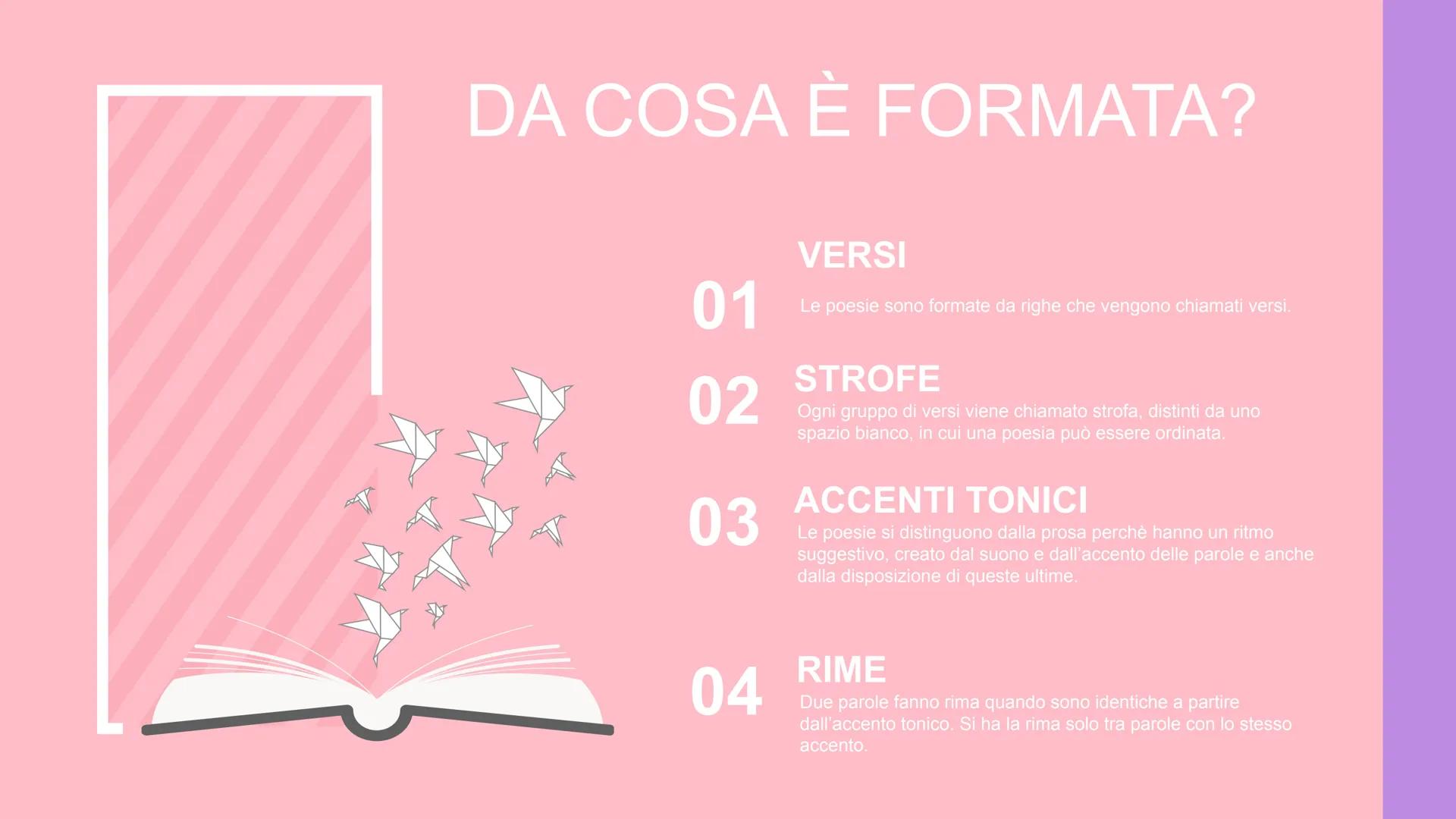 LA POESIA COS'È LA POESIA?
Il testo poetico è un testo particolare con il
quale l'autore si propone di esprimere
sensazioni, pensieri e stat