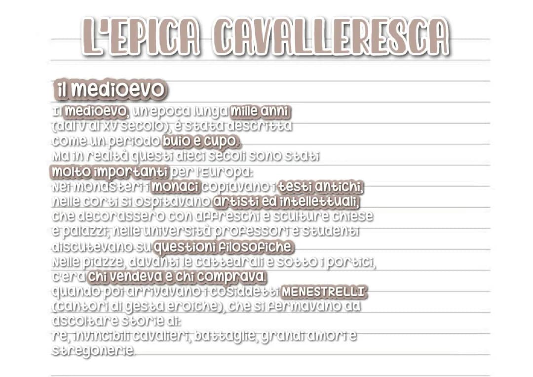 Epica Cavalleresca Medievale: Riassunto e Mappa Concettuale