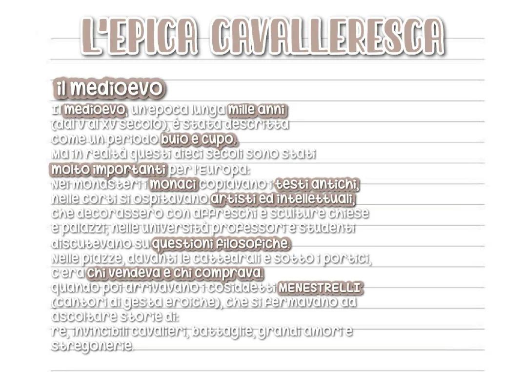 Epica Medievale e Cavalleresca: Riassunto, Mappa Concettuale e PDF per Scuola Media