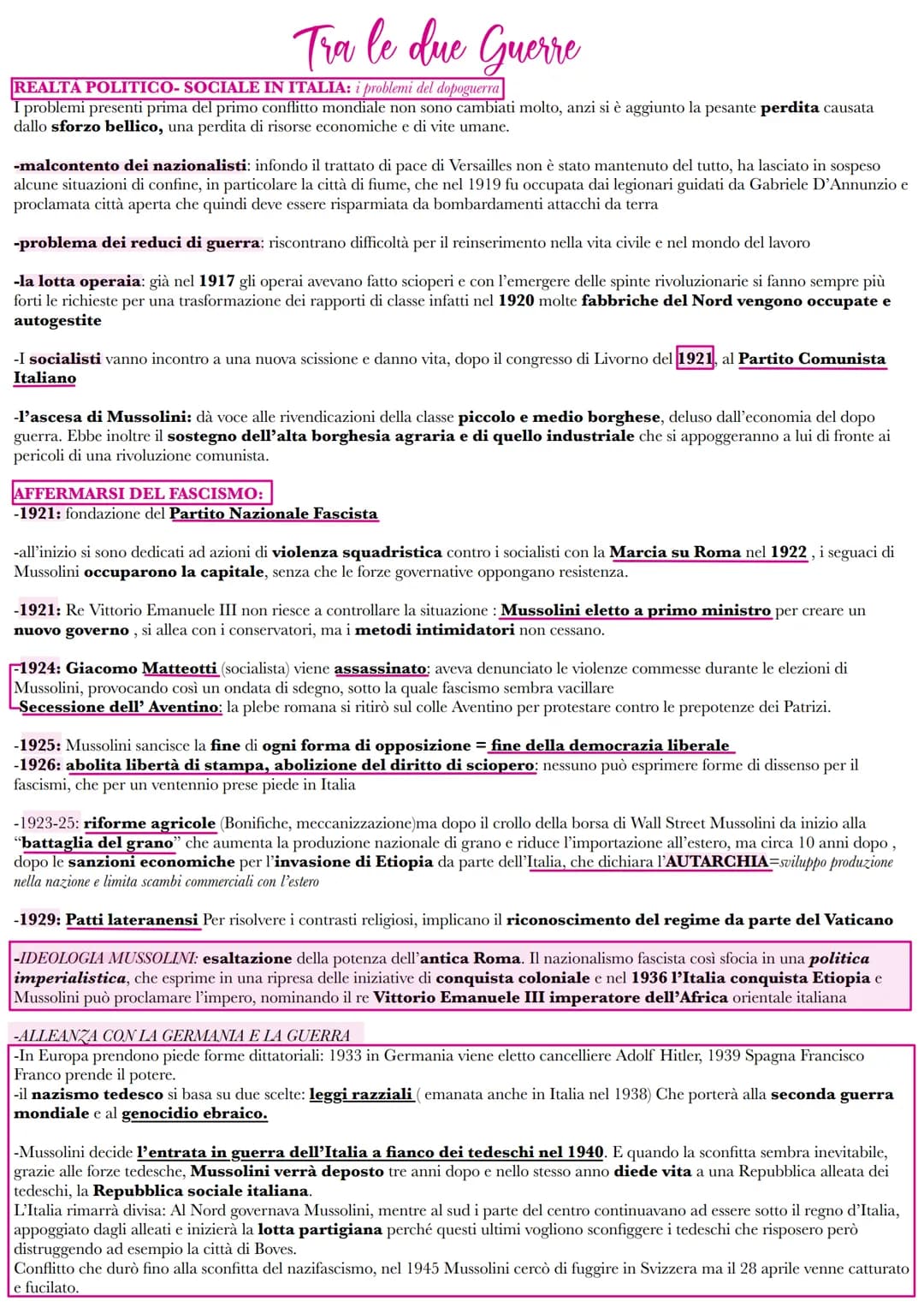 Tra le due Guerre
REALTA POLITICO-SOCIALE IN ITALIA: i problemi del dopoguerra
I problemi presenti prima del primo conflitto mondiale non so