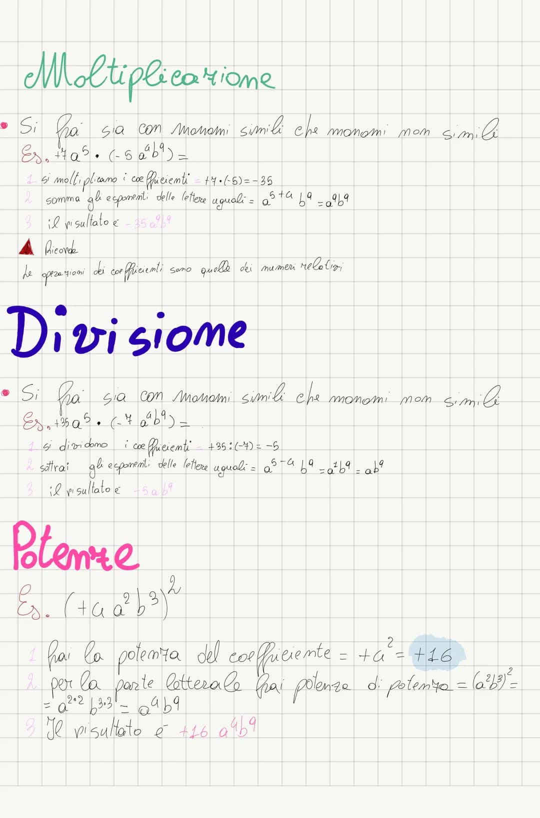 Algebra Monomi
Un monamio si compone
+4 0²65
Il Calcolo Letterale
Es.
•Se non c'è il coefficiente
10+1 Es. - 1a²b = -a²b
• 2 Mono
Se mello
E