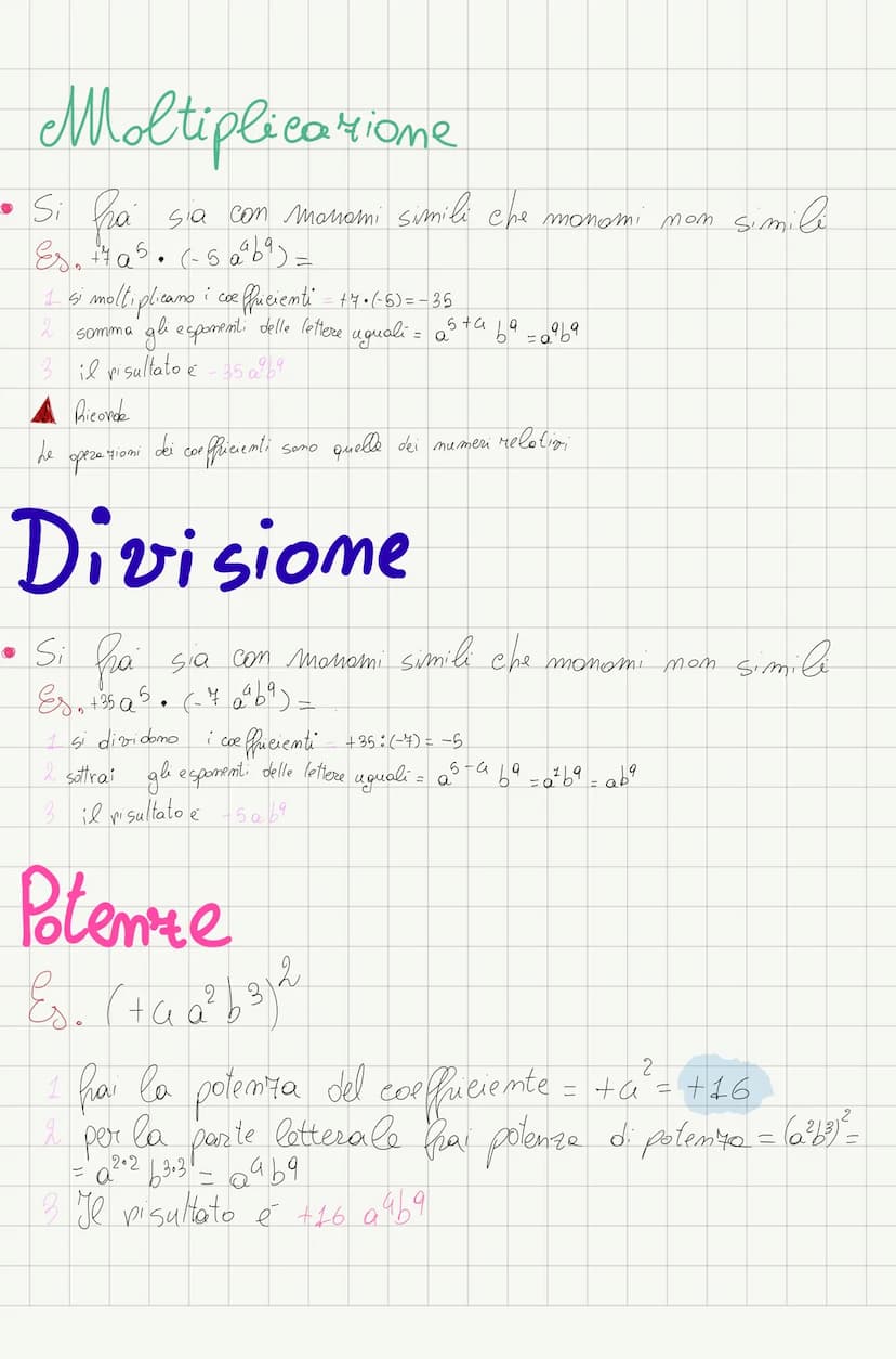 Algebra Monomi
Un monamio si compone
+4 0²65
Il Calcolo Letterale
Es.
•Se non c'è il coefficiente
10+1 Es. - 1a²b = -a²b
• 2 Mono
Se mello
E