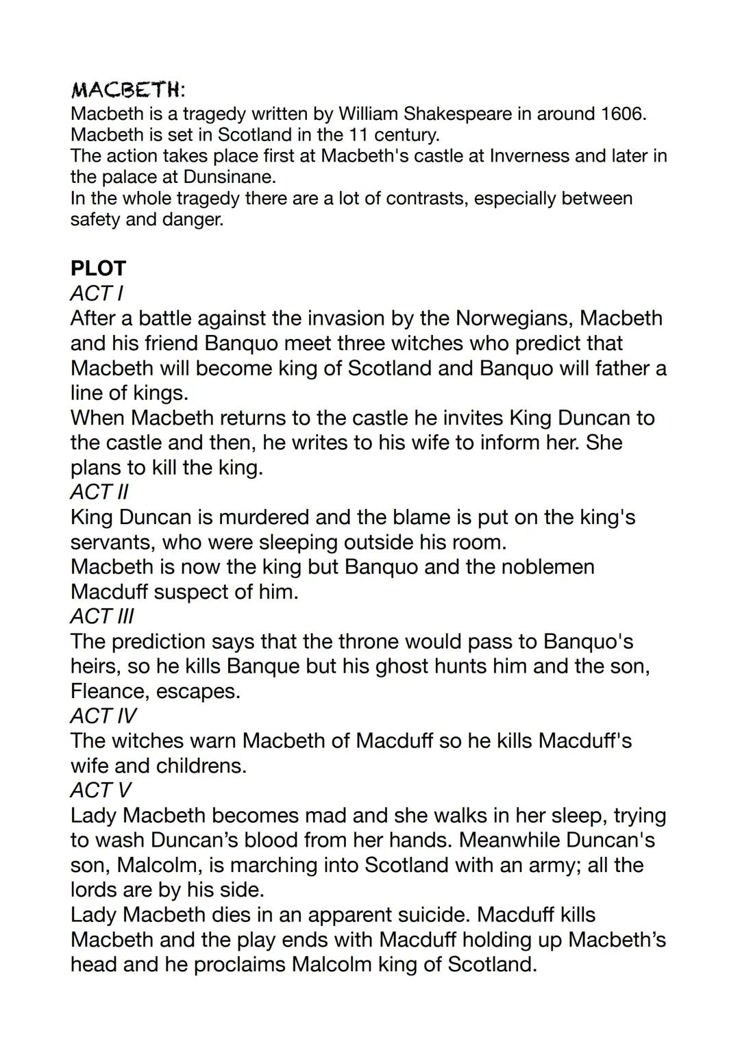 Macbeth shakespeare riassunto 