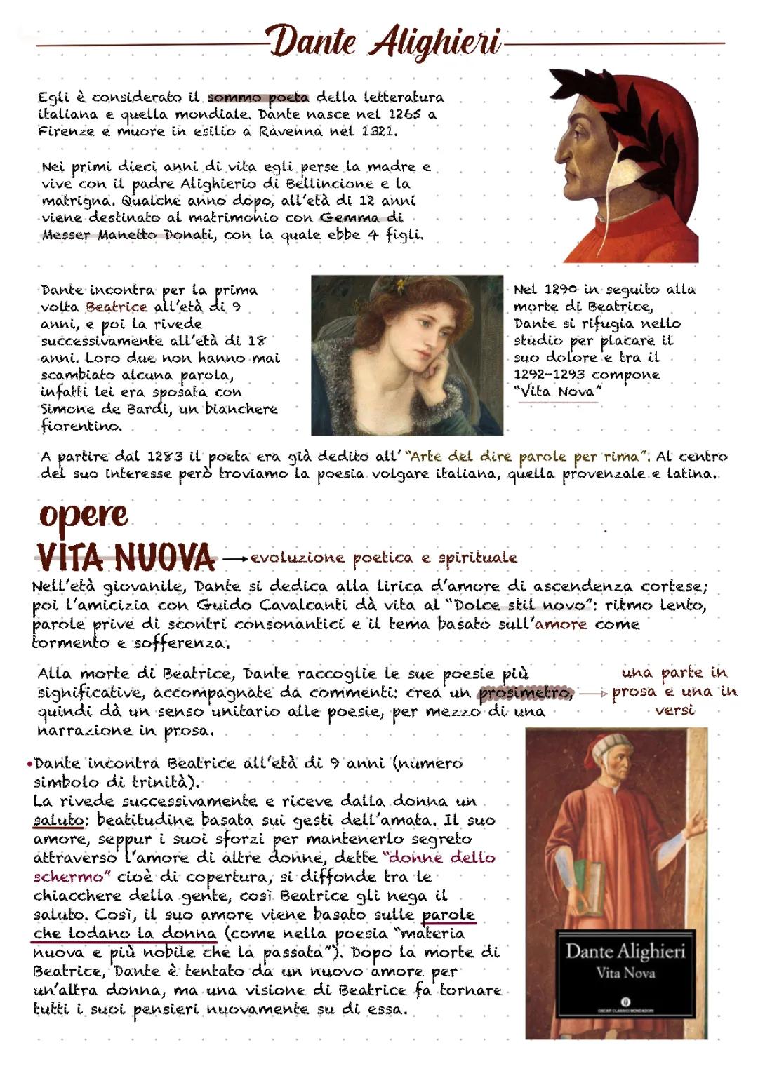 La Vita di Dante Alighieri e l'Opera 'Vita Nuova'