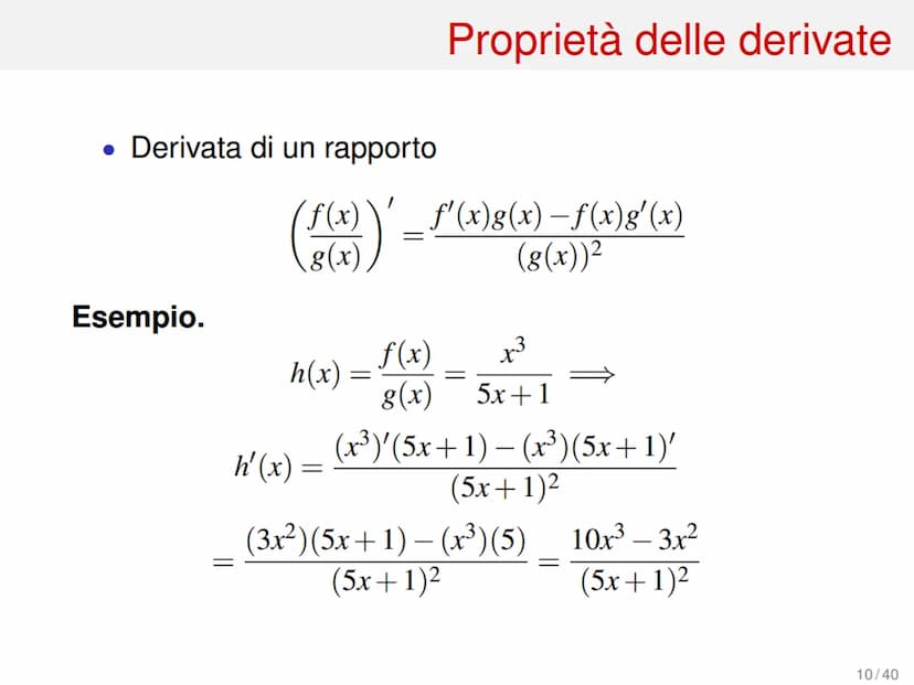 Derivate di funzioni
1/40 Variazione assoluta
Sia data una funzione f(x) e due suoi valori in corrispon-
denza dei punti xo e xo+h, con h > 
