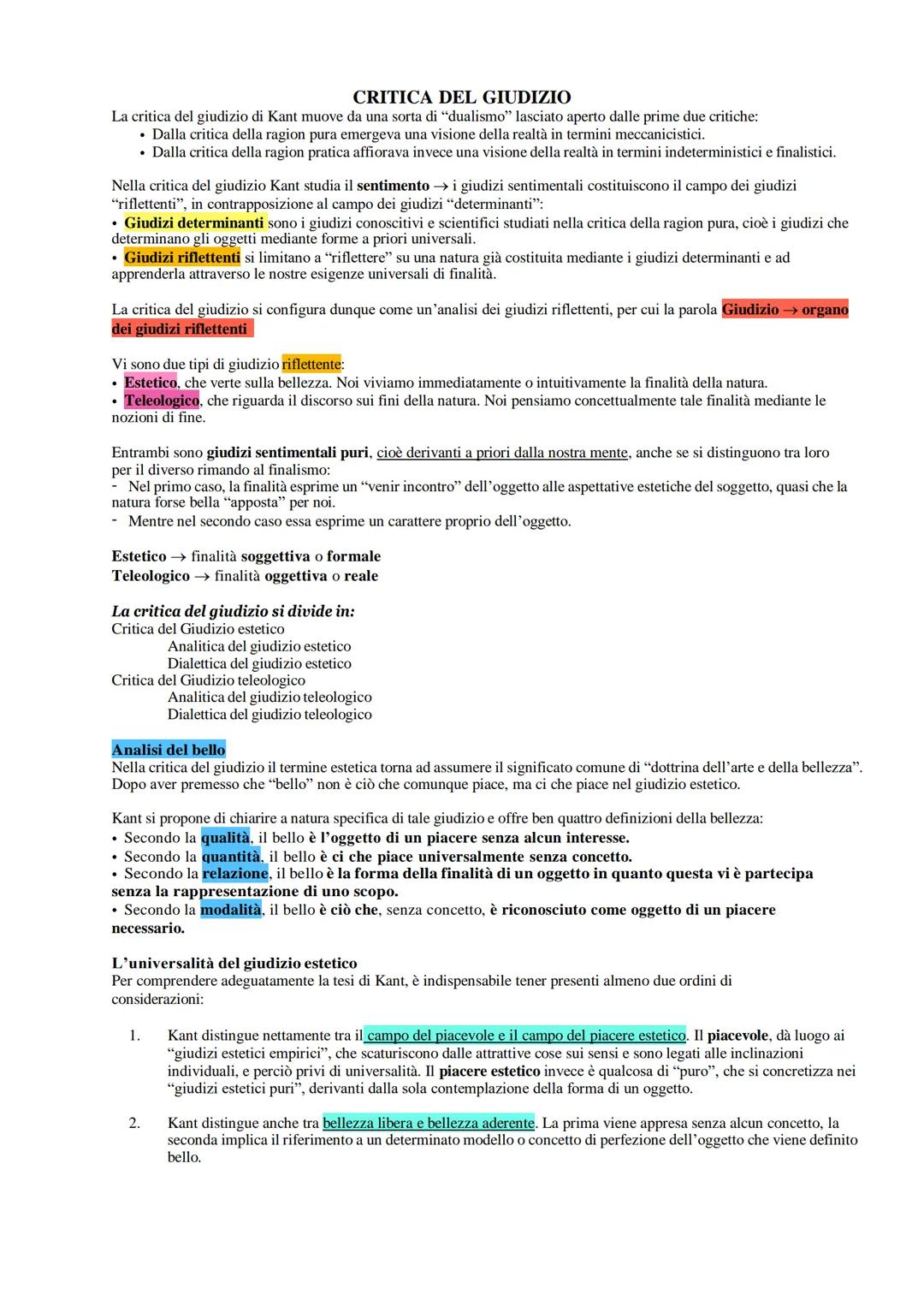 CRITICA DEL GIUDIZIO
La critica del giudizio di Kant muove da una sorta di "dualismo" lasciato aperto dalle prime due critiche:
⚫ Dalla crit
