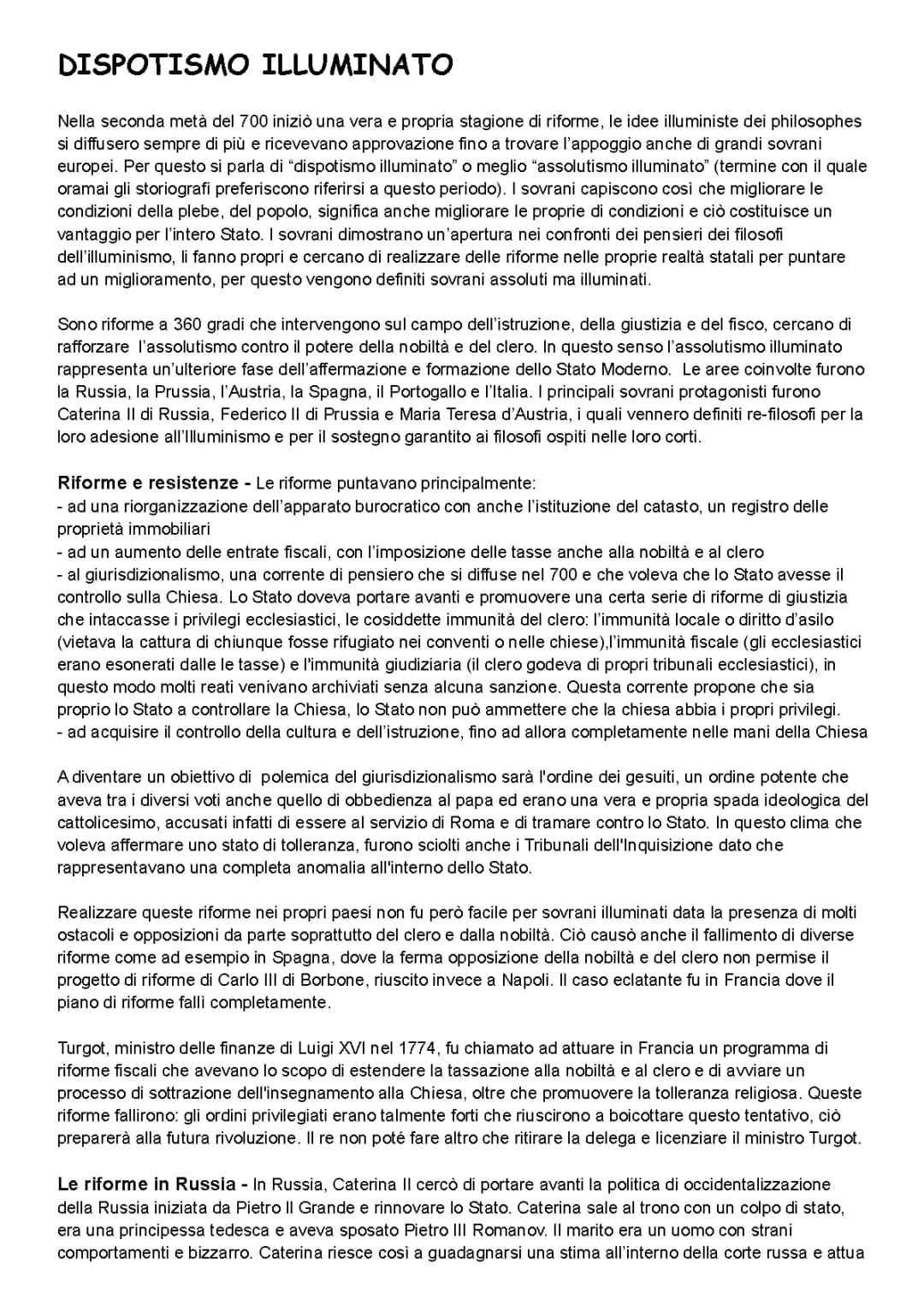 Dispotismo Illuminato e Assolutismo: Riassunto, Riforme e Mappa Concettuale