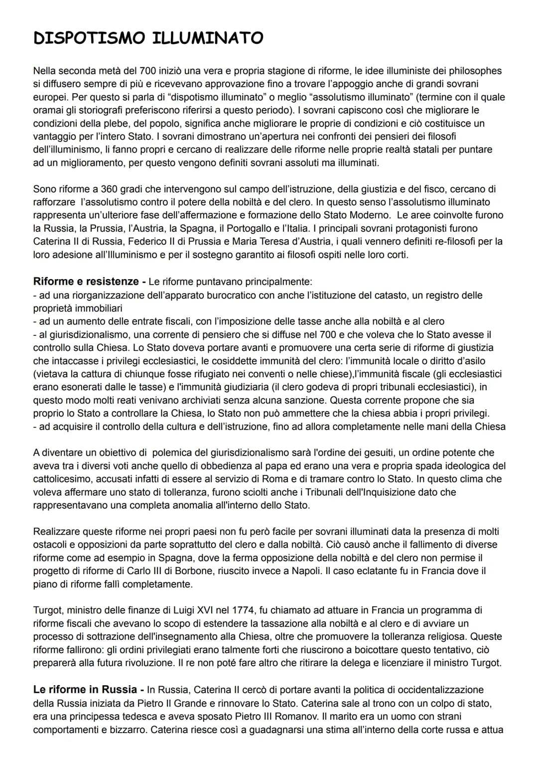 DISPOTISMO ILLUMINATO
Nella seconda metà del 700 iniziò una vera e propria stagione di riforme, le idee illuministe dei philosophes
si diffu