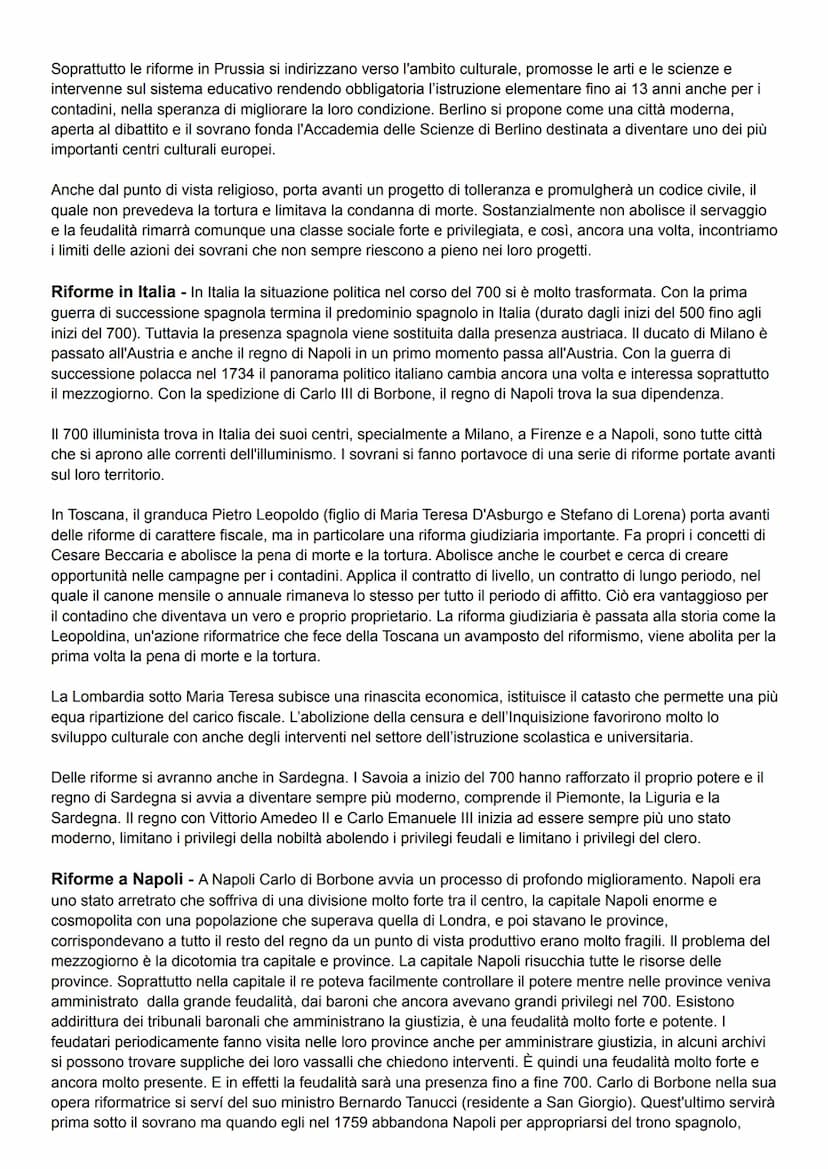 DISPOTISMO ILLUMINATO
Nella seconda metà del 700 iniziò una vera e propria stagione di riforme, le idee illuministe dei philosophes
si diffu