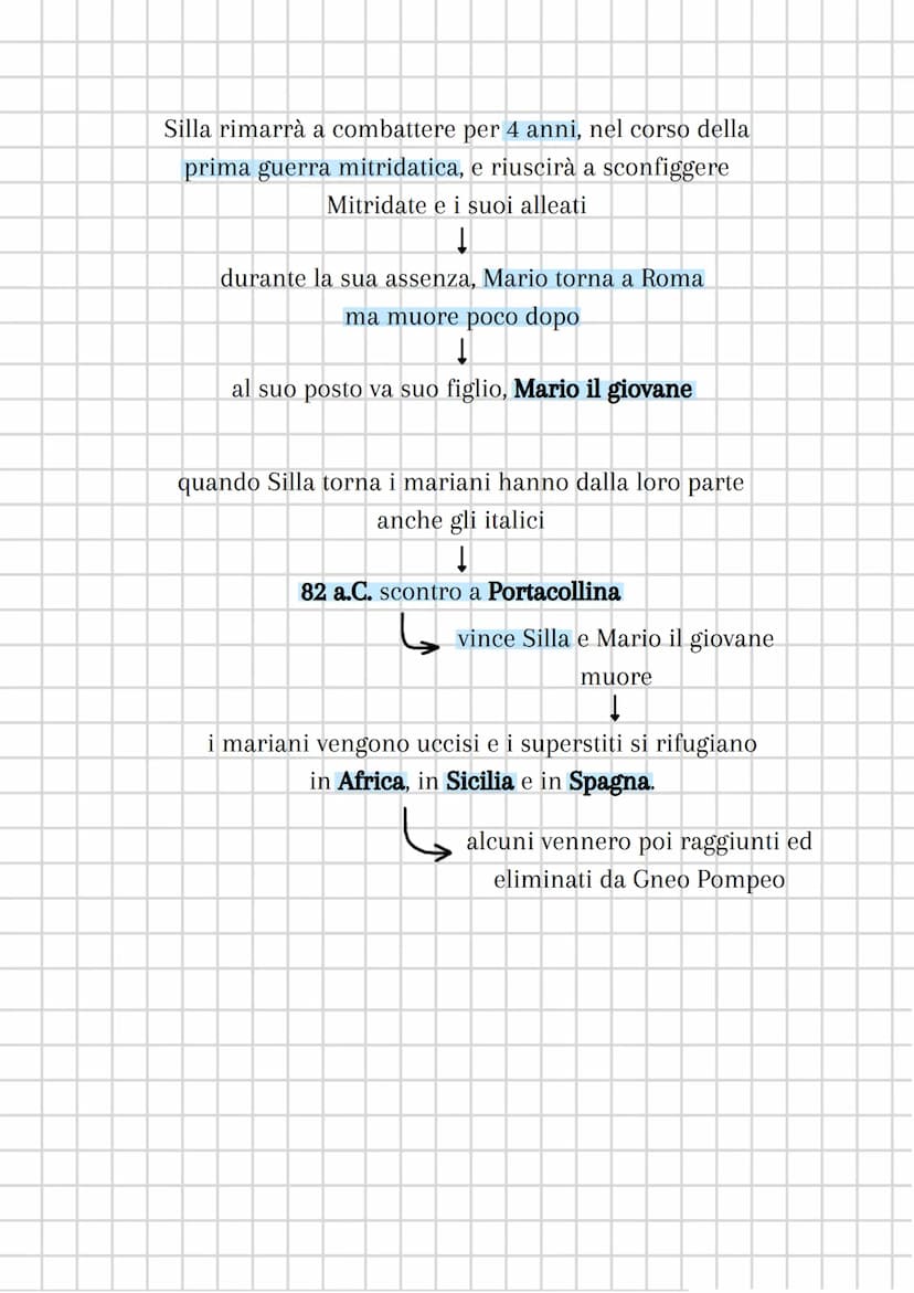 MARIO E SILLA
inizio I secolo a.C. emerge il cavaliere Gaio
Mario dalla parte dei popolari
2
"homo novus" → il primo della sua
famiglia ad e