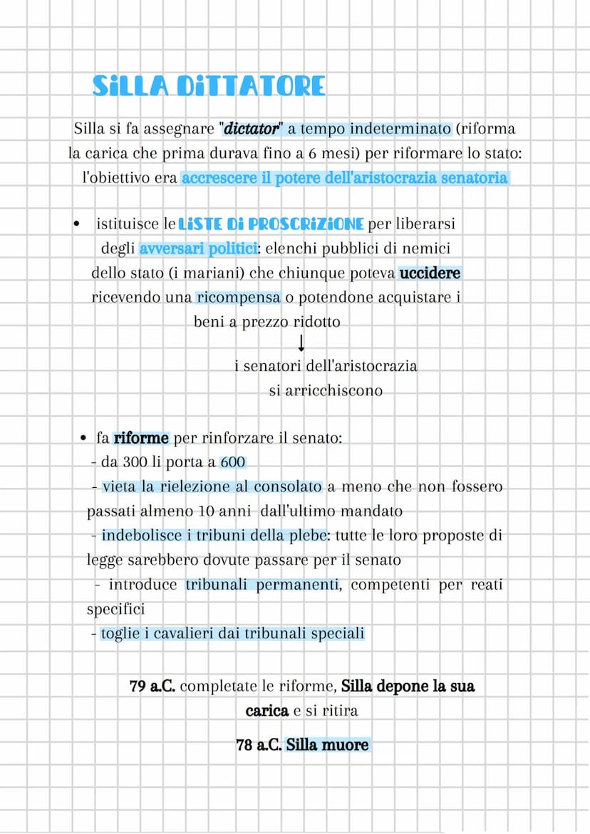 MARIO E SILLA
inizio I secolo a.C. emerge il cavaliere Gaio
Mario dalla parte dei popolari
2
"homo novus" → il primo della sua
famiglia ad e