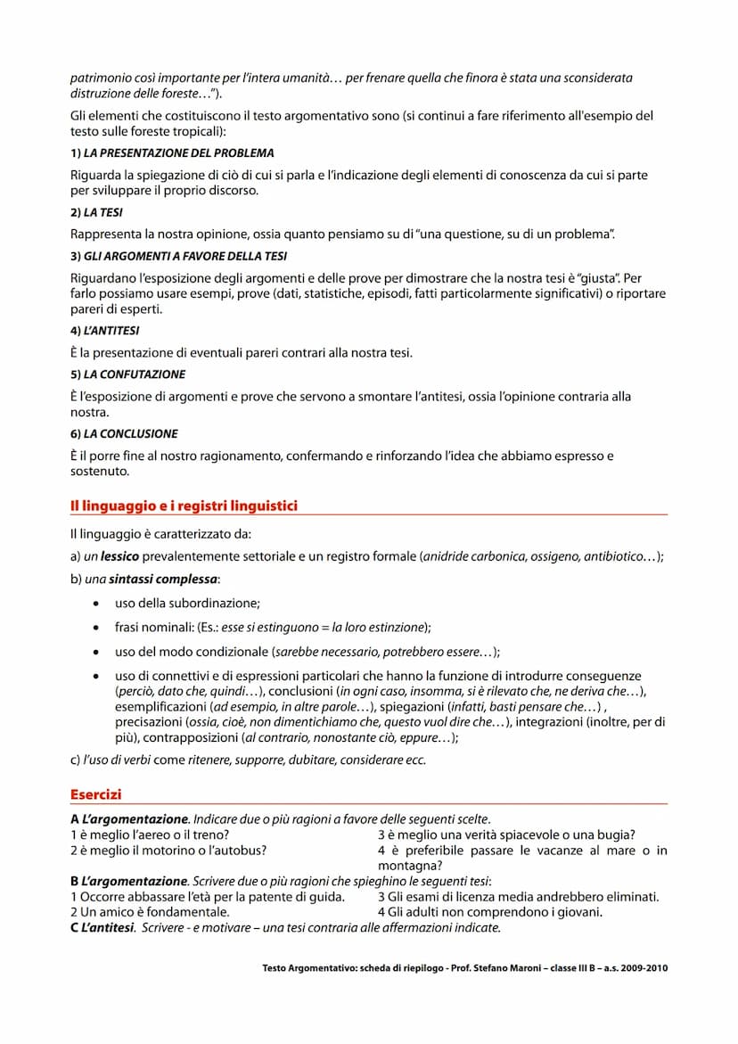 IL TESTO DI TIPO ARGOMENTATIVO
●
È l'esempio che abbiamo fatto in classe ed è un semplice testo argomentativo con il quale, chi parla, ha
ce