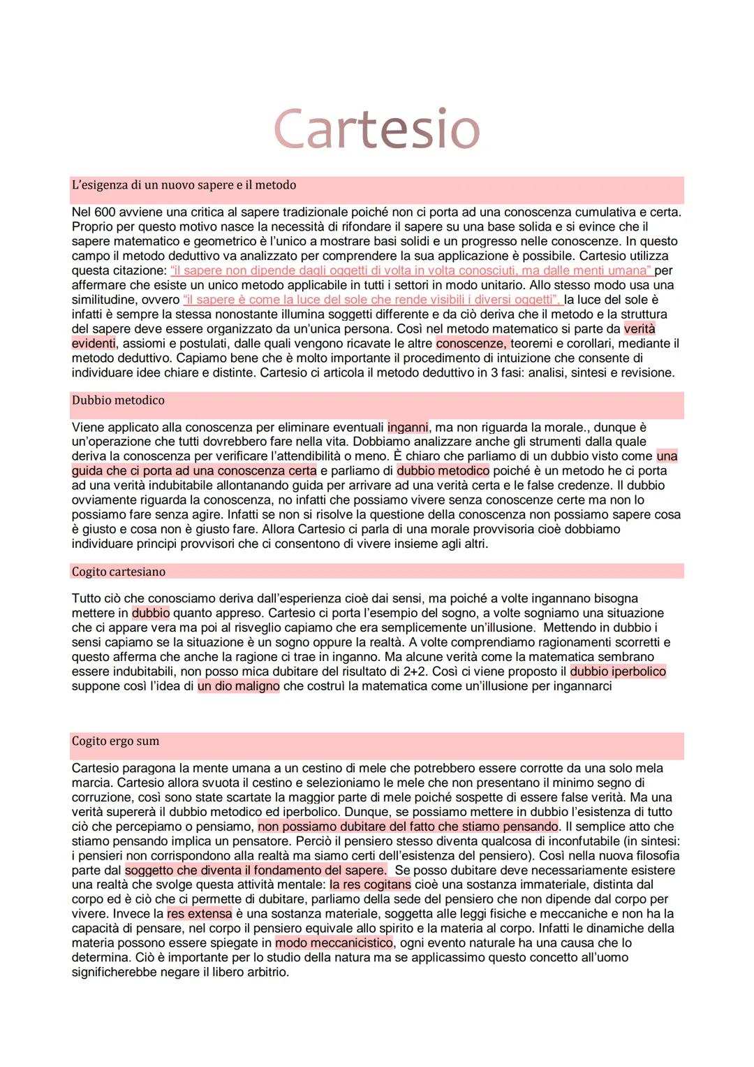 # Cartesio

L'esigenza di un nuovo sapere e il metodo

Nel 600 avviene una critica al sapere tradizionale poiché non ci porta ad una conosce