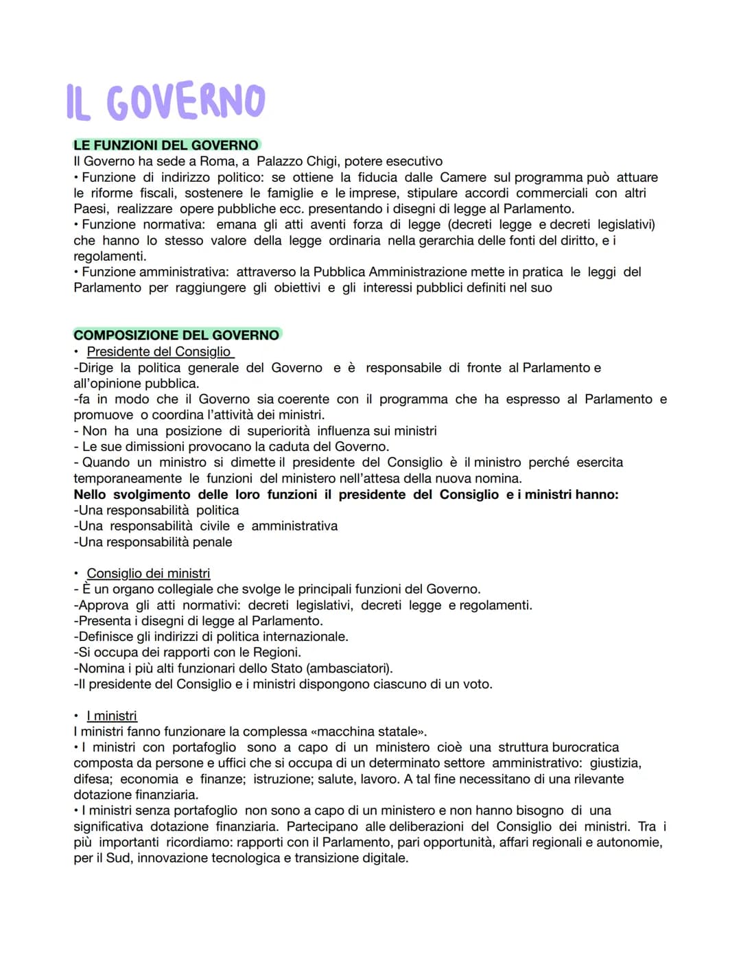 # IL GOVERNO

LE FUNZIONI DEL GOVERNO
II Governo ha sede a Roma, a Palazzo Chigi, potere esecutivo
*   Funzione di indirizzo politico: se ot